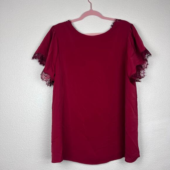 Torrid Studio Crepe De Chine Flutter Sleeve Blouse Red Lace Trim 2X NWT Holiday - Picture 7 of 10